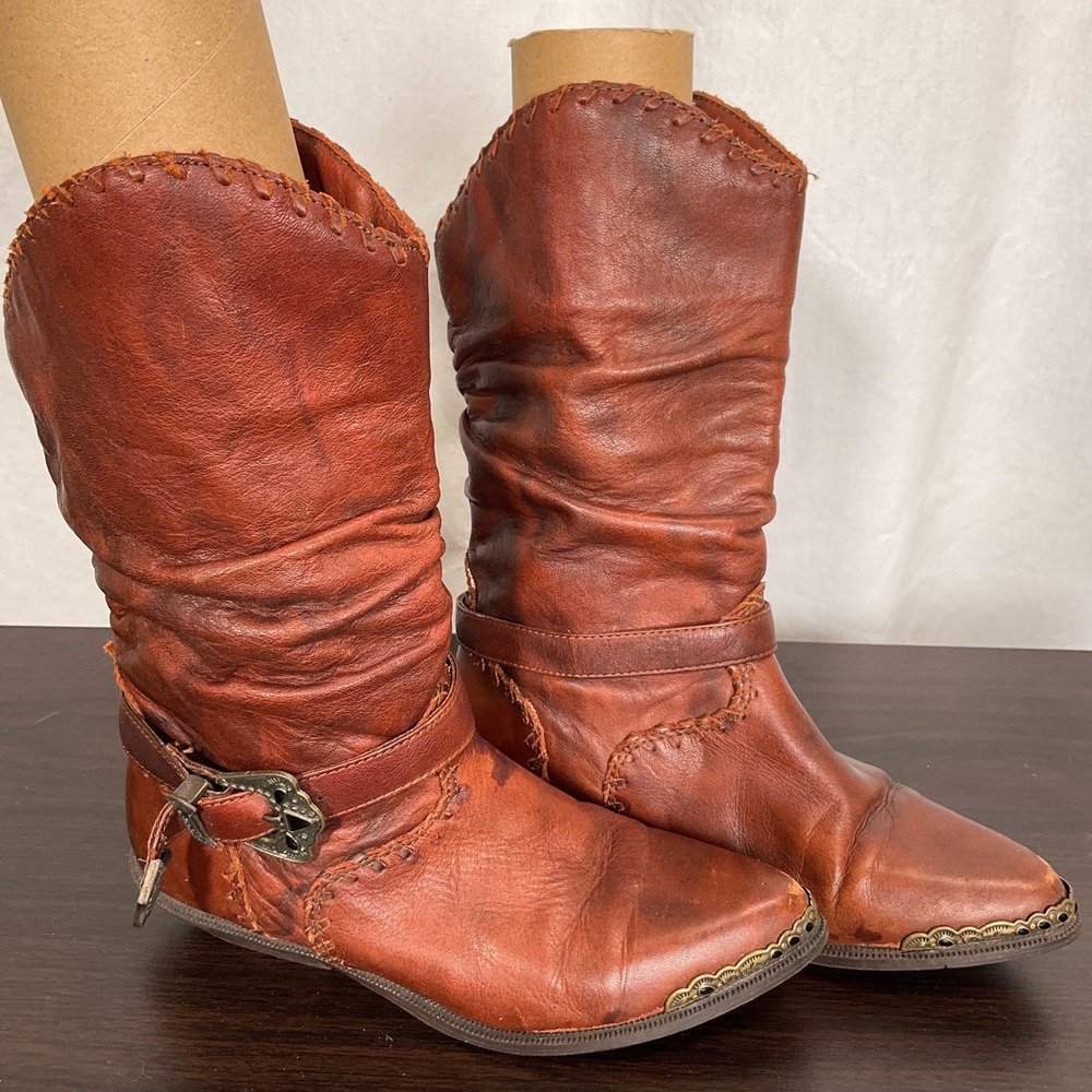 Zodiac Ketch Boots Womens 7.5M Brown Leather Toe Rand Western Harness VTG - Picture 4 of 11